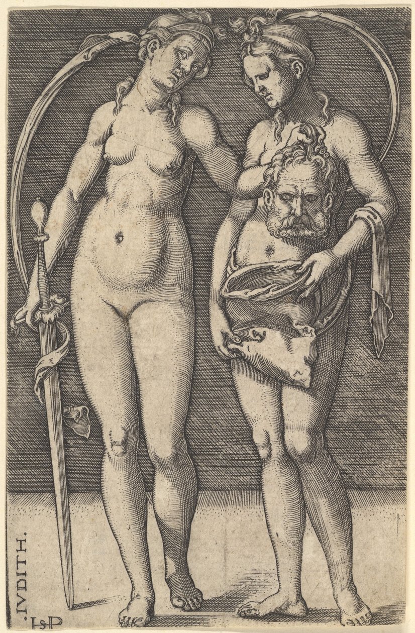 Judith stojící vpravo a držící hlavu Holoferna v pravé ruce a..., ca. 1520-30. od Sebald Beham