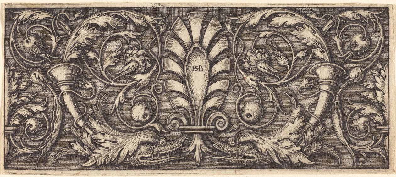 Ornament se dvěma groteskními delfíny od Sebald Beham