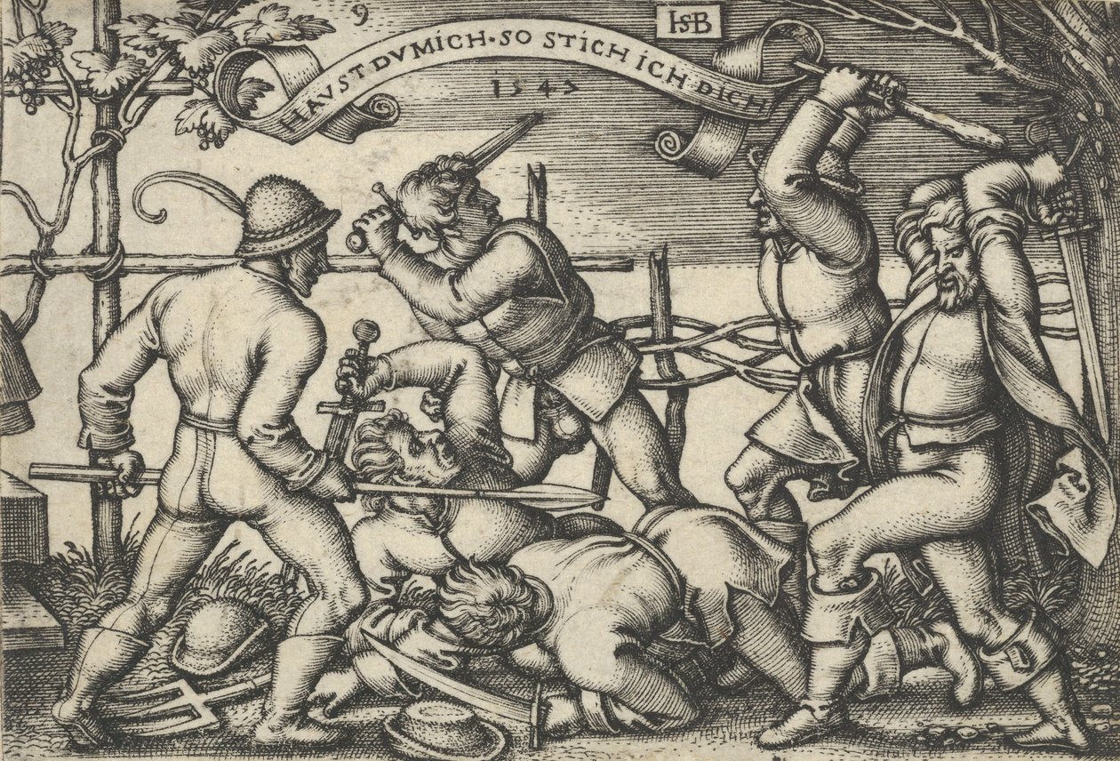 Selská rvačka, z Rolnické hostiny aneb Dvanáct měsíců, 1547. od Sebald Beham