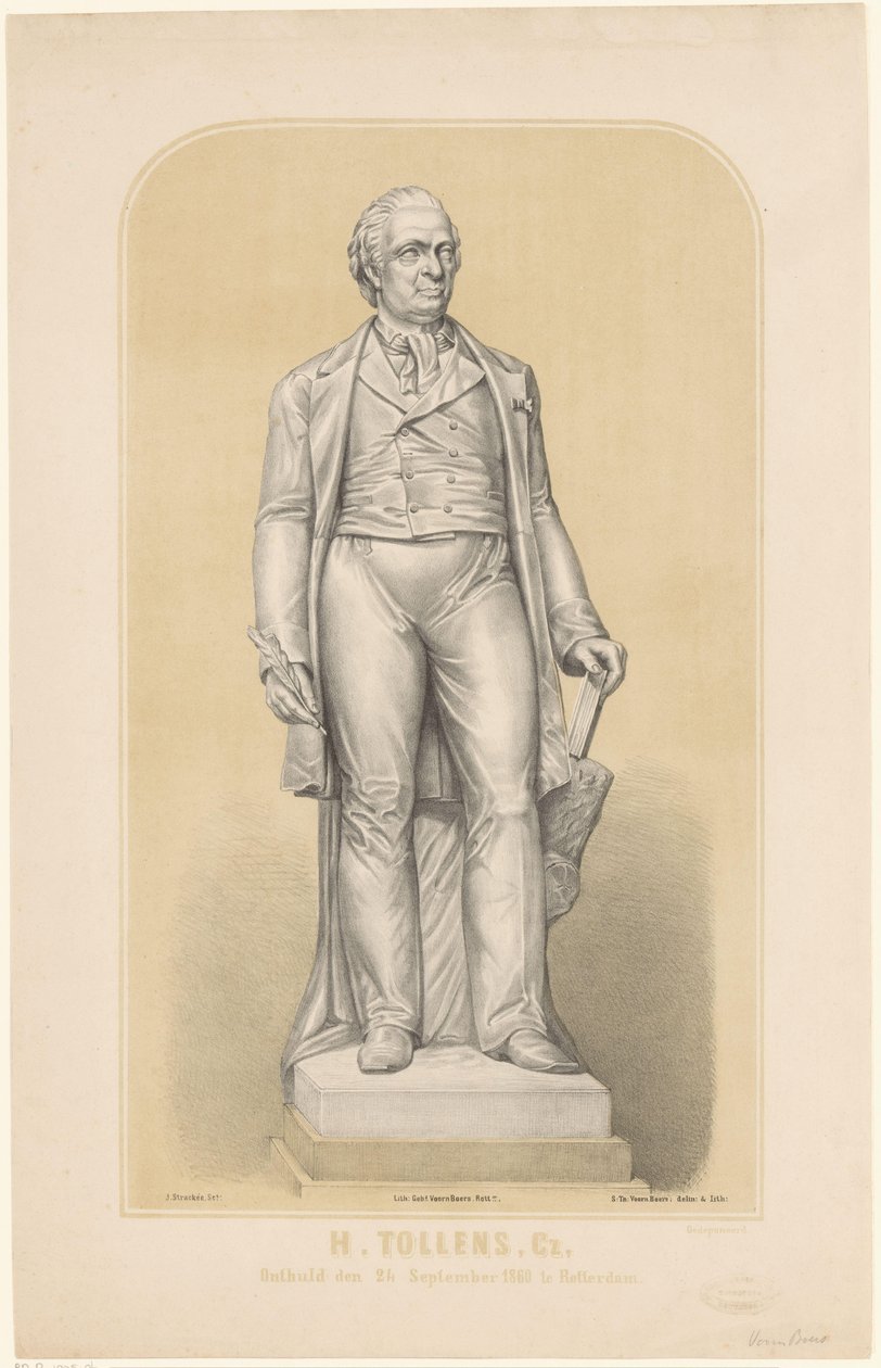 Socha Hendrika Tollense H. Tollenz, Cz, Odhaleno 24. září 1860 v Rotterdamu (titul na předmětu) od Sebastiaan Theodorus Voorn Boers