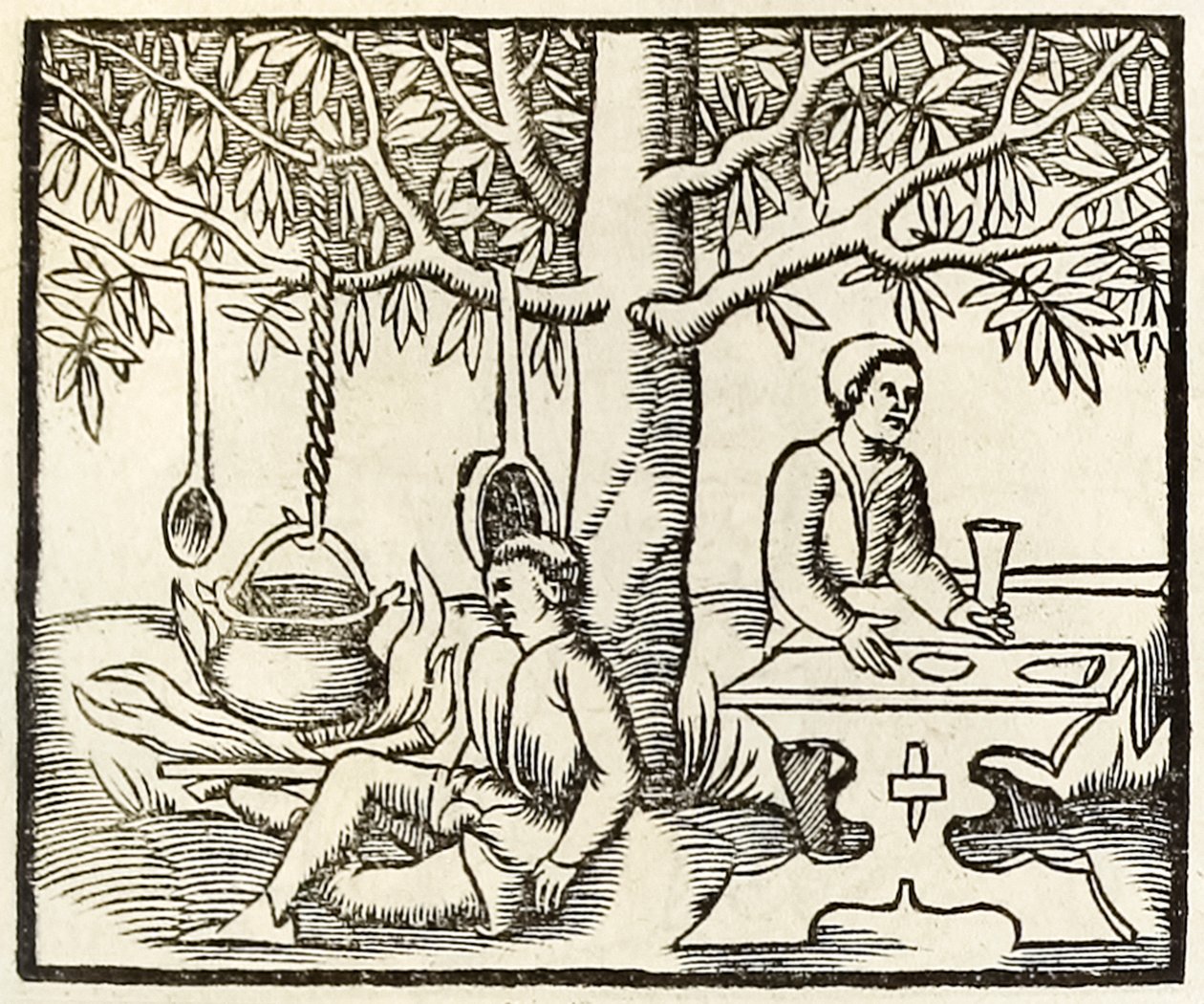 Hrnec na vaření a jídelní stůl z edice Cosmographia z roku 1550 od Sebastiana Munstera od Sebastian Munster
