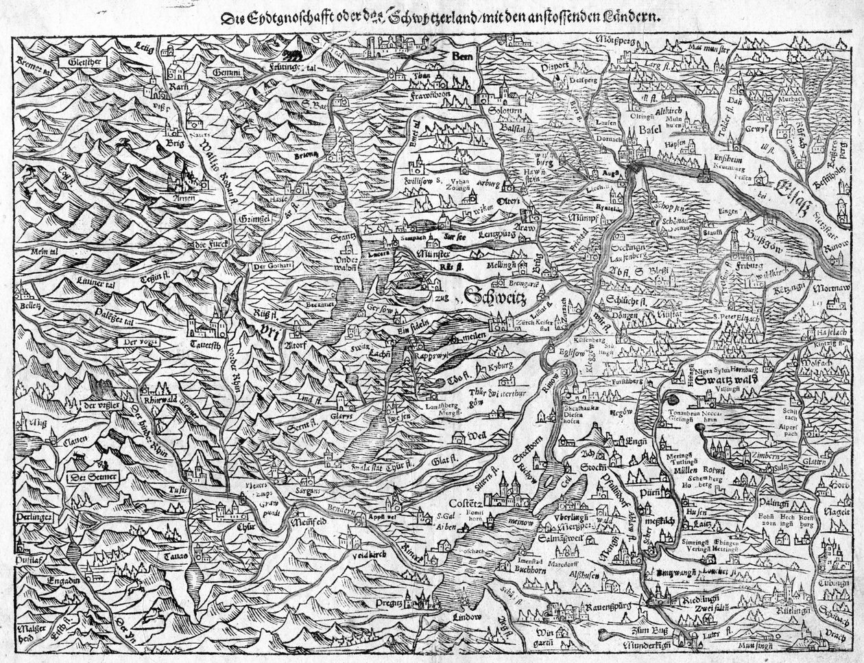 Stará mapa Švýcarska od Sebastiana Münstera, 1550 od Sebastian Munster
