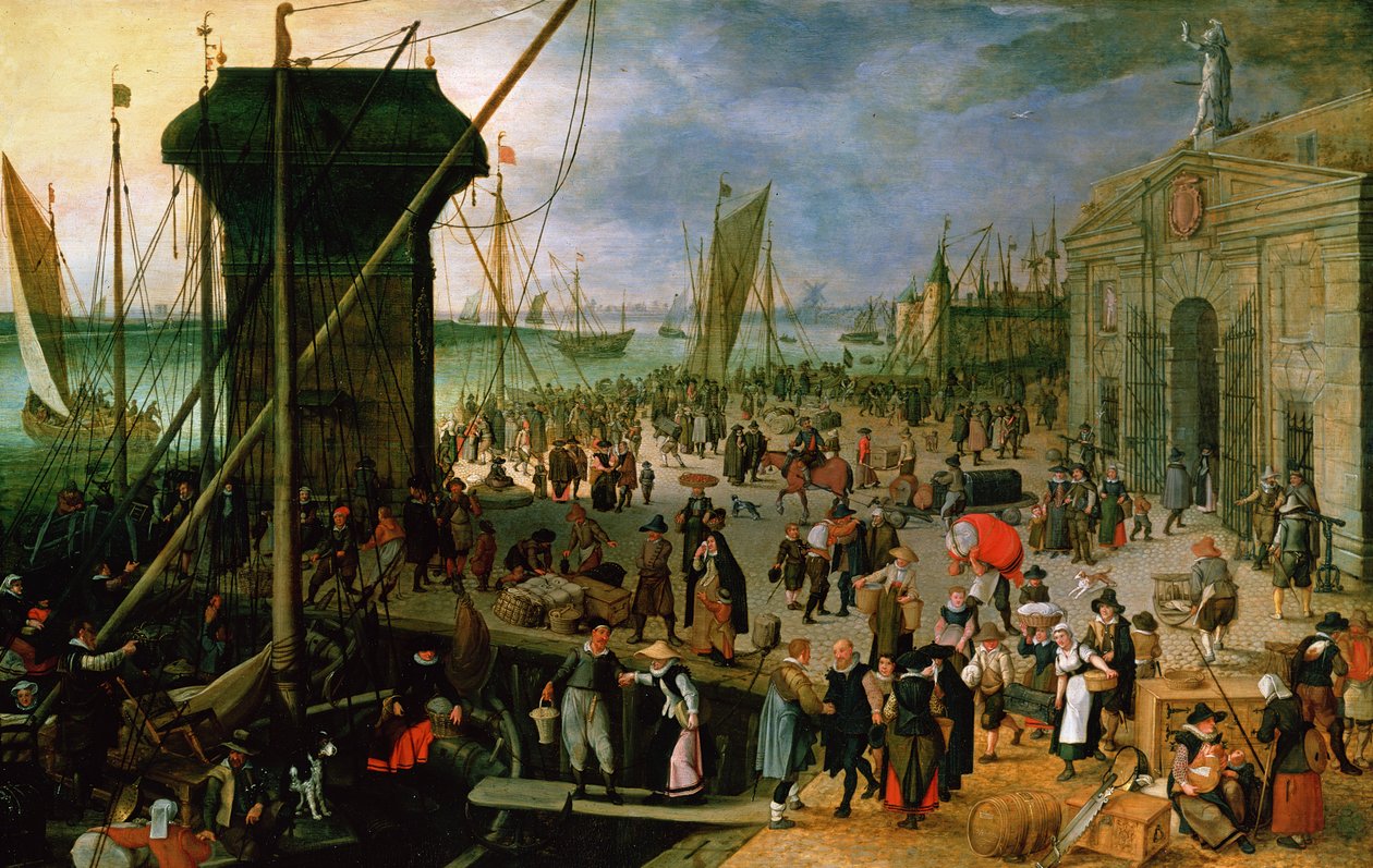 Pohled na antverpský přístav s Kraanenhoofd a Werfskou bránou, 1608 od Sebastian Vrancx