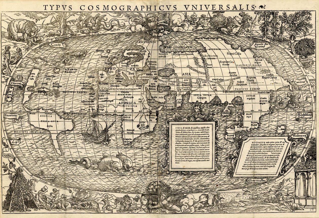 Typus Cosmographicus Universalis (Mapa světa), asi 1532 (dřevoryt) od Sebastian & Holbein Hans the Younger Münster