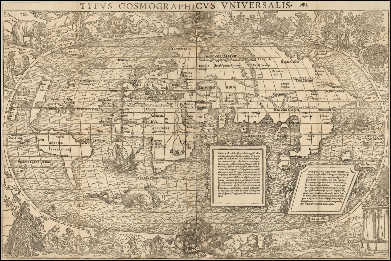Mapa světa z roku 1537, Sebastian Munster od Sebastian Munster