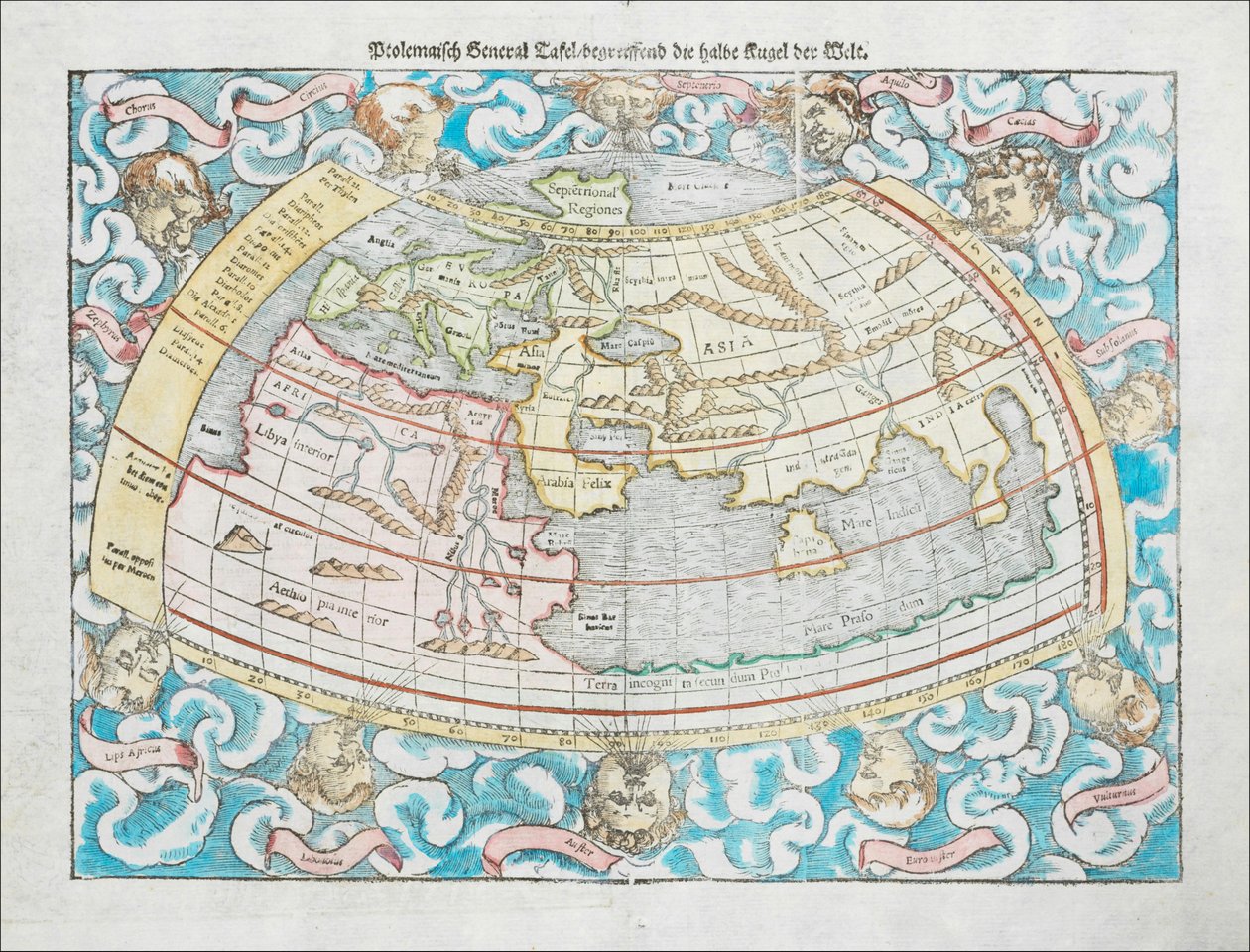 Ptolemaiovská mapa světa z roku 1550, Sebastian Münster od Sebastian Munster