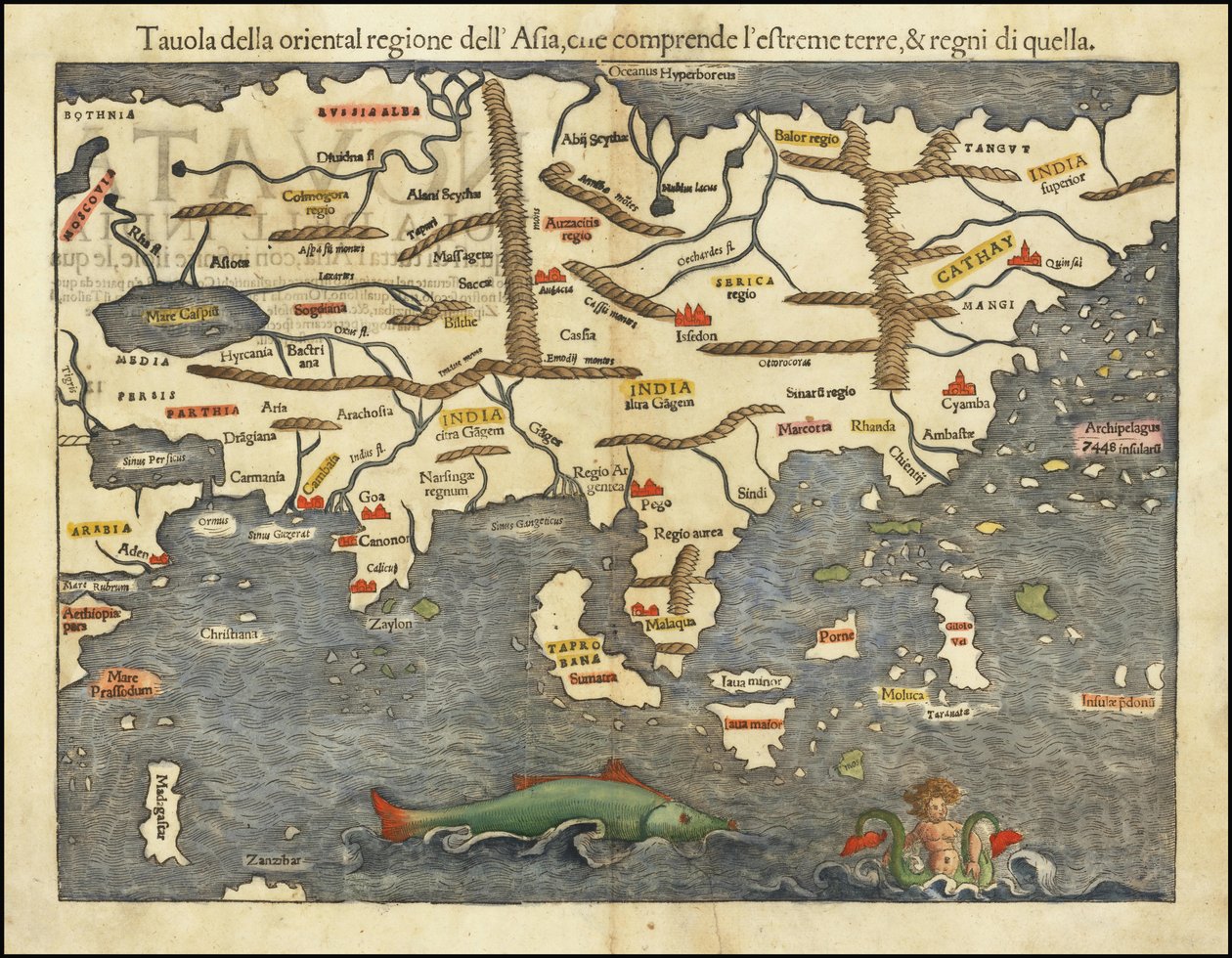Mapa Asie z roku 1550, Sebastian Münster od Sebastian Munster