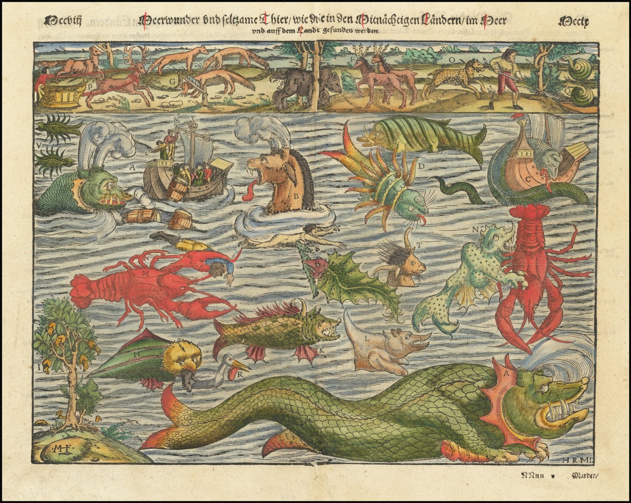 Mapa pozemských a mořských příšer z roku 1570 od Sebastiana Munstera od Sebastian Munster