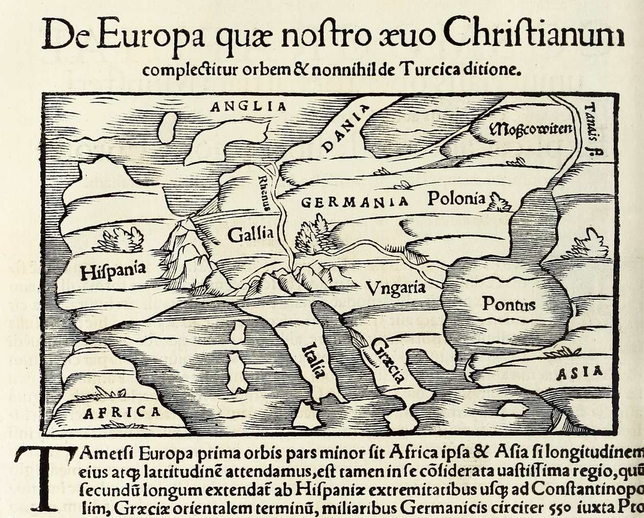 „De Europa, quae nostro aeuo Christianum“ mapa křesťanské Evropy z roku 1550 vydání „Cosmographia“ od Sebastiana Munstera (dřevořez) od Sebastian Munster