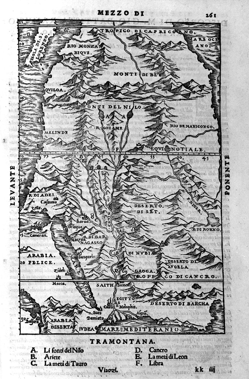 La course du Nile - v "Cosmographia" od Sebastiana Munstera od Sebastian Munster