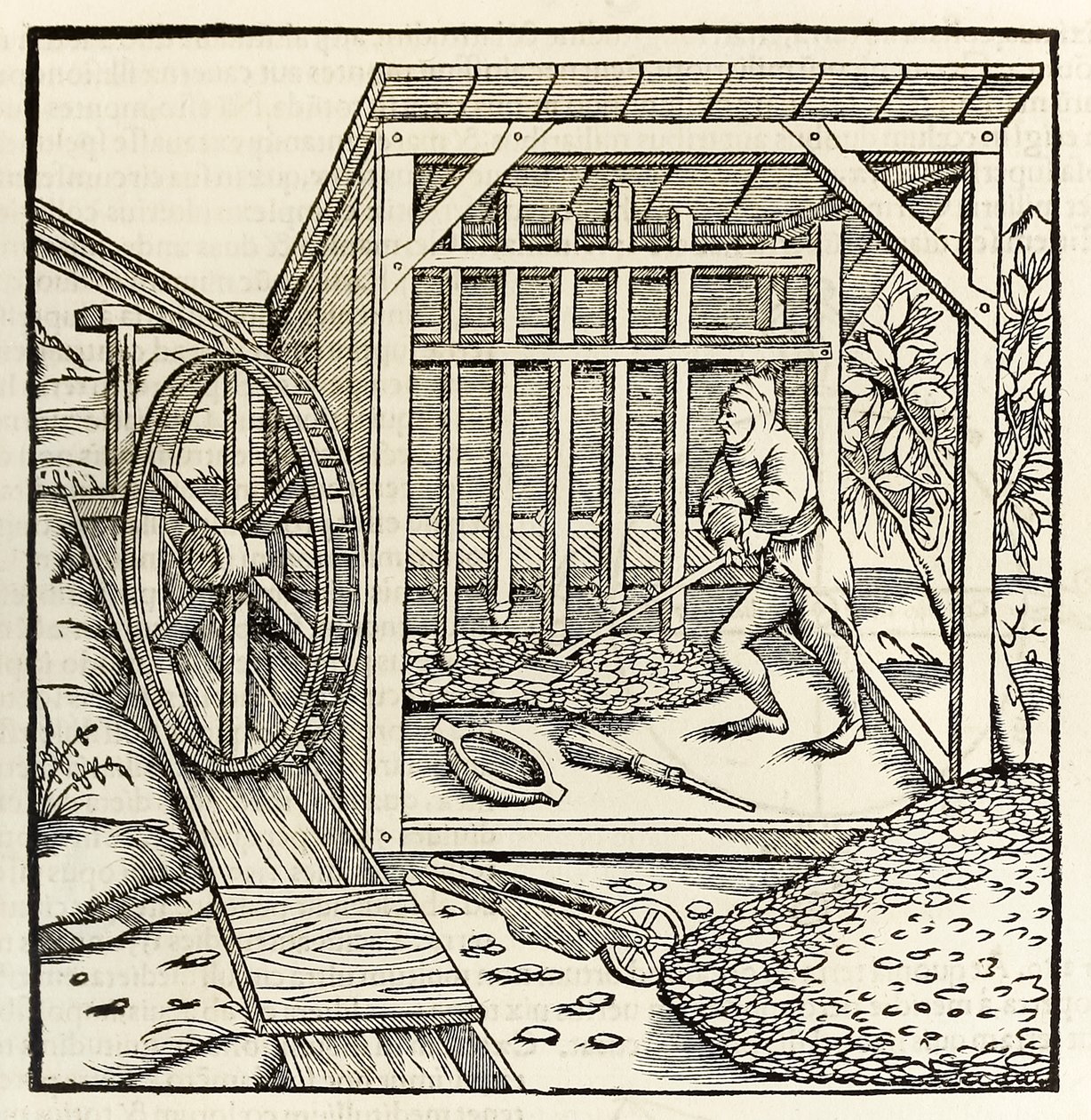 Těžba vodním kolem, z roku 1550 vydání ‚Cosmographia‘ od Sebastiana Munstera (dřevořez) od Sebastian Munster