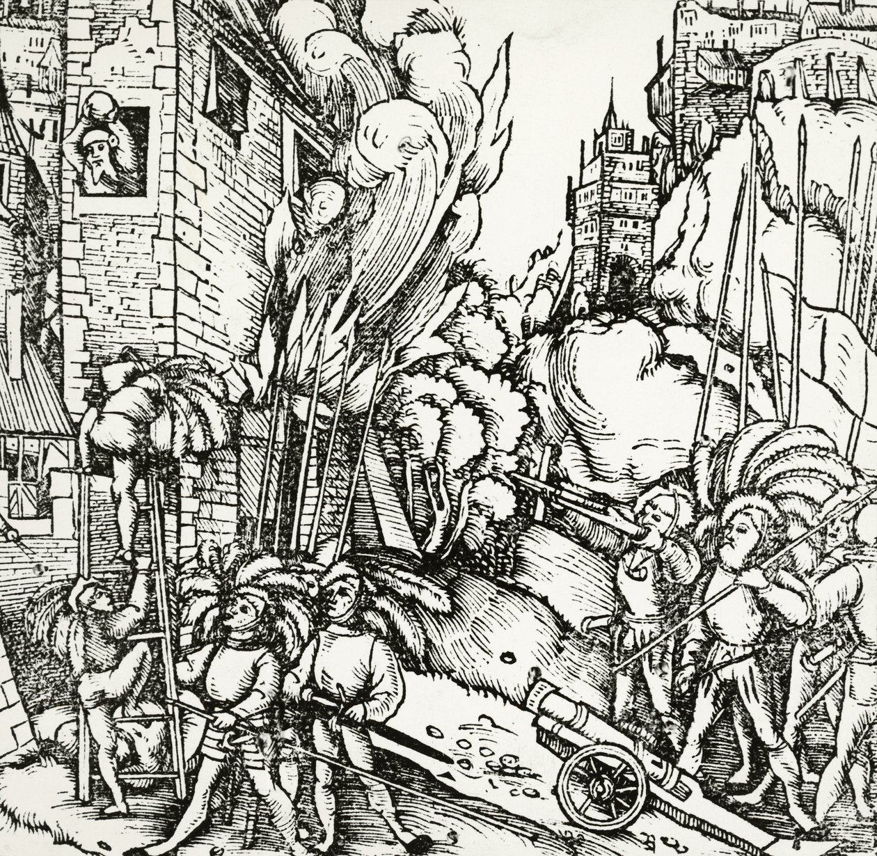 Obléhání Kartága, rytina převzatá z Universalis Cosmographia (Univerzální kosmologie), Sebastian Munster (1488-1552). Německo od Sebastian Munster