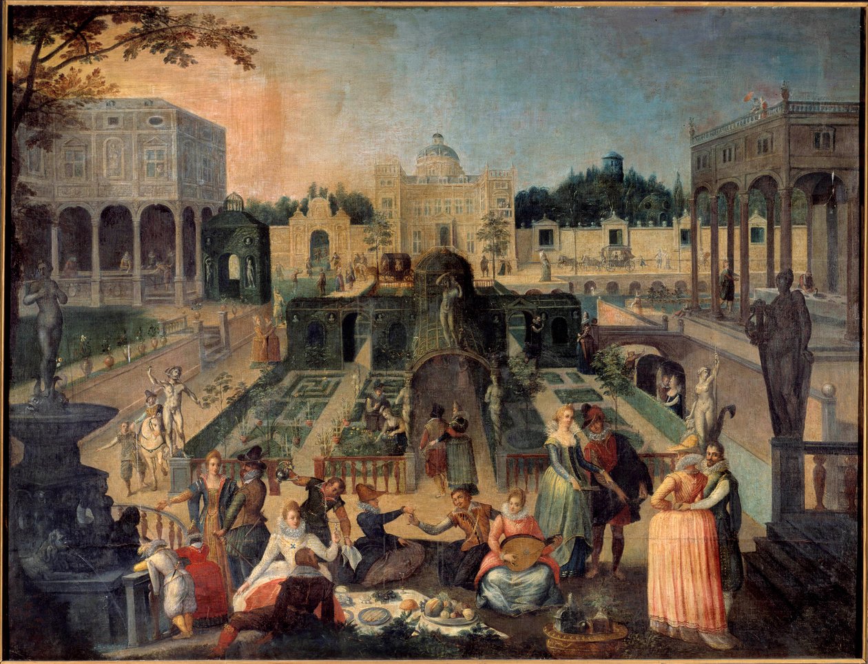 Párty v parku vévody z Mantovy Piknik, hudba, galantní scény v zahradách paláce vévody z Gonzagy (Gonzaga). Obraz Sebastiena Vrancxe (1573-1647) 17. století Sun. 1,42 x 1,88 m Rouen musee des Beaux Arts od Sebastian Vrancx