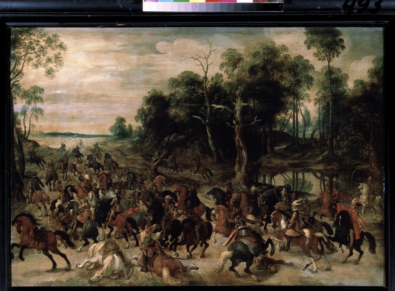 Útok kavalérie, kolem 1615 (olej na dřevě) od Sebastian Vrancx