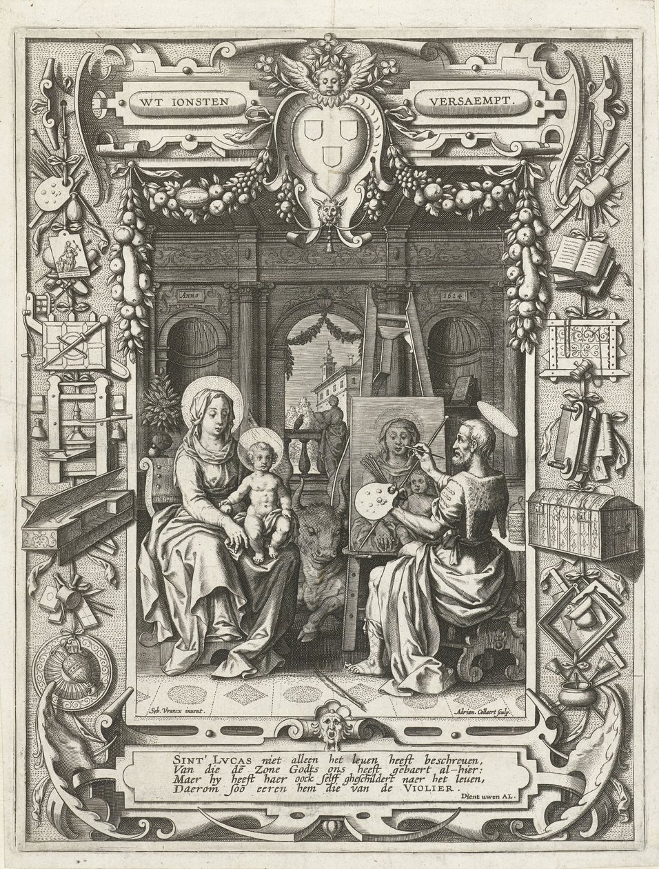 Erb Cechu svatého Lukáše s obrazem svatého Lukáše Madona s dítětem, 1620-21 od Sebastian Vrancx