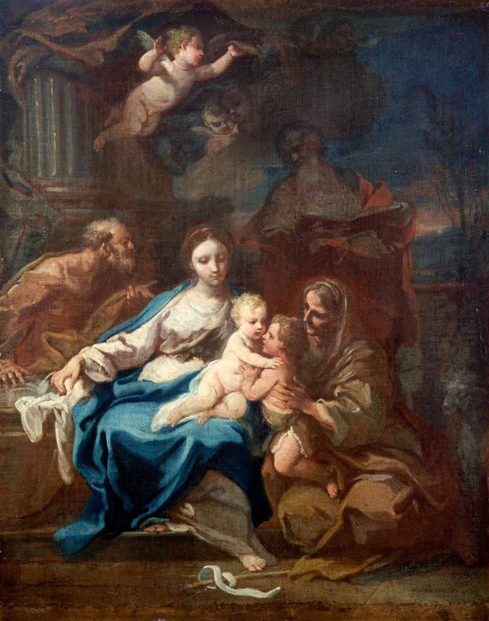 Svatá rodina se sv. Annou, Křtitelem a Zachariášem od Sebastiano Conca
