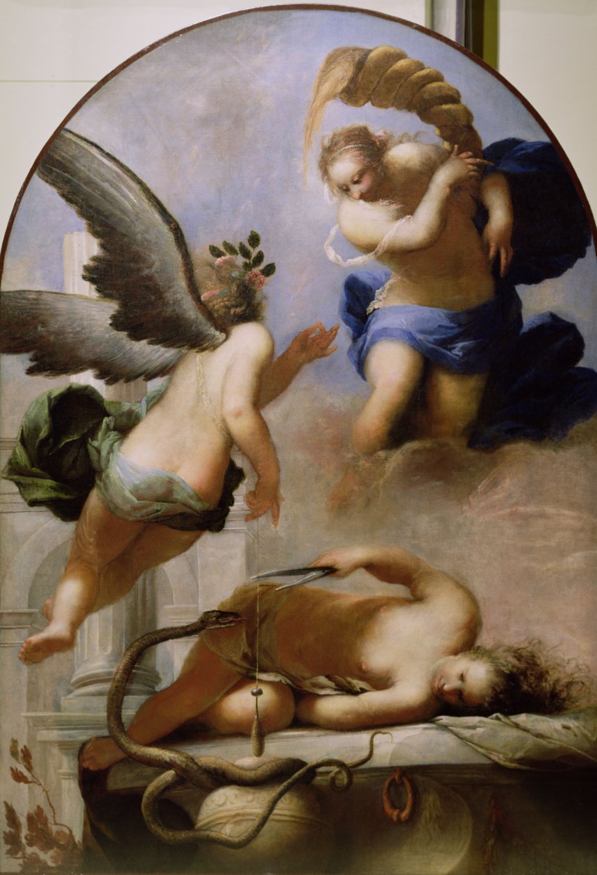 Tři osudy, asi 1670 od Sebastiano Mazzoni