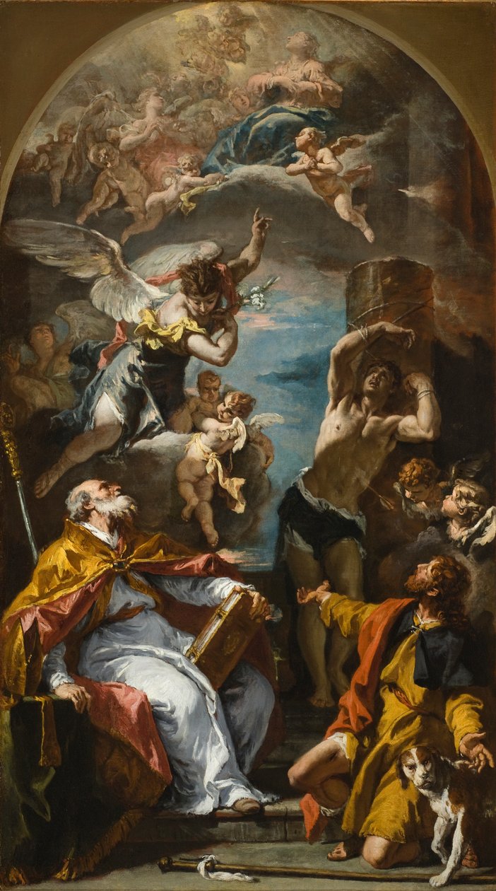 Sláva panny s archandělem Gabrielem a svatými Eusebiem, Rochem a Sebastianem od Sebastiano Ricci