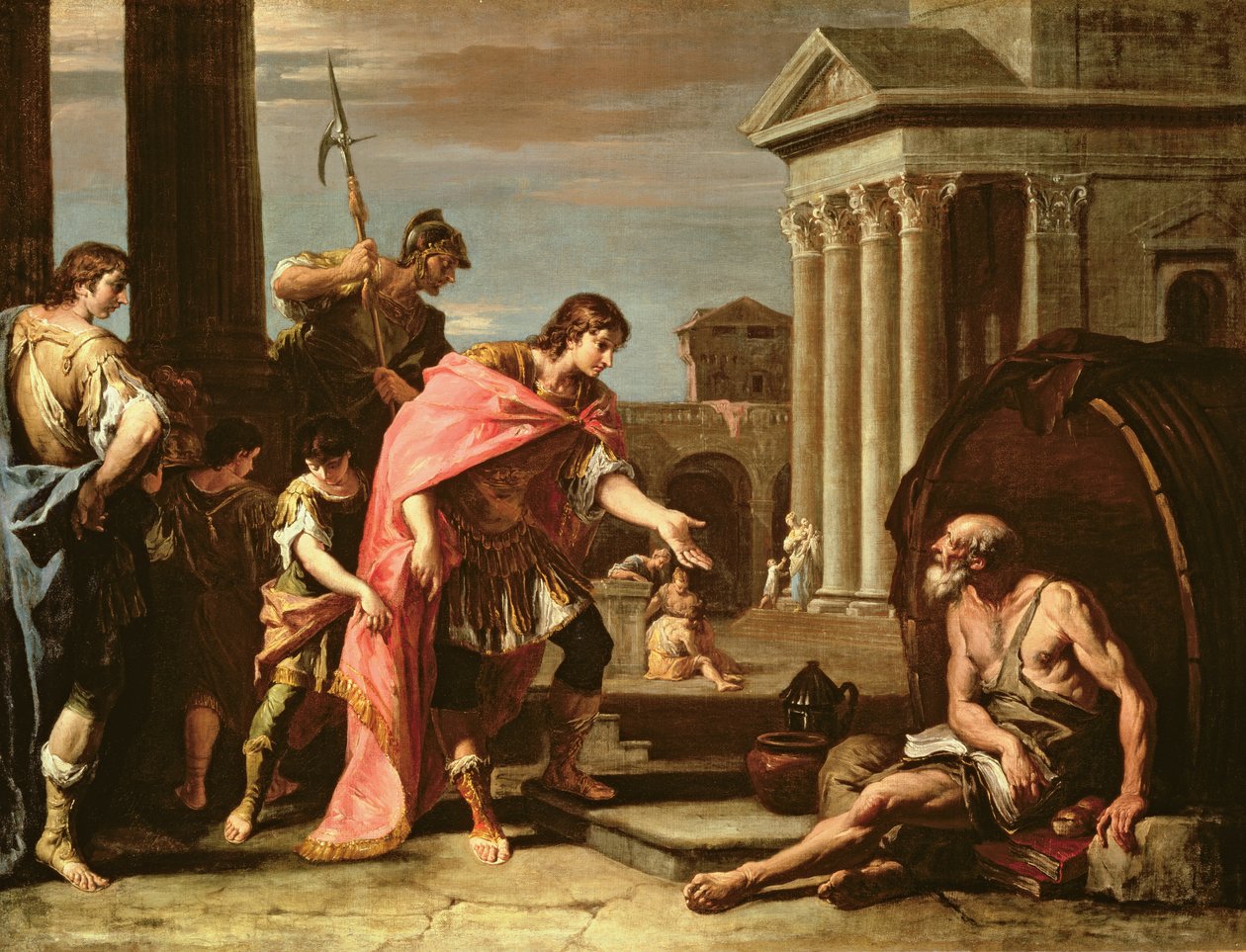 Alexandr Veliký (356–23 př. n. l.) Návštěva Diogena (asi 410–320 př. n. l.) v Athénách od Sebastiano Ricci