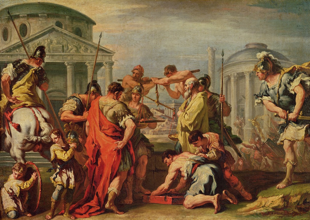 Marcus Furius Camillus (d.c.365 př.nl) a Brennus (fl.c.389 př.nl) od Sebastiano Ricci