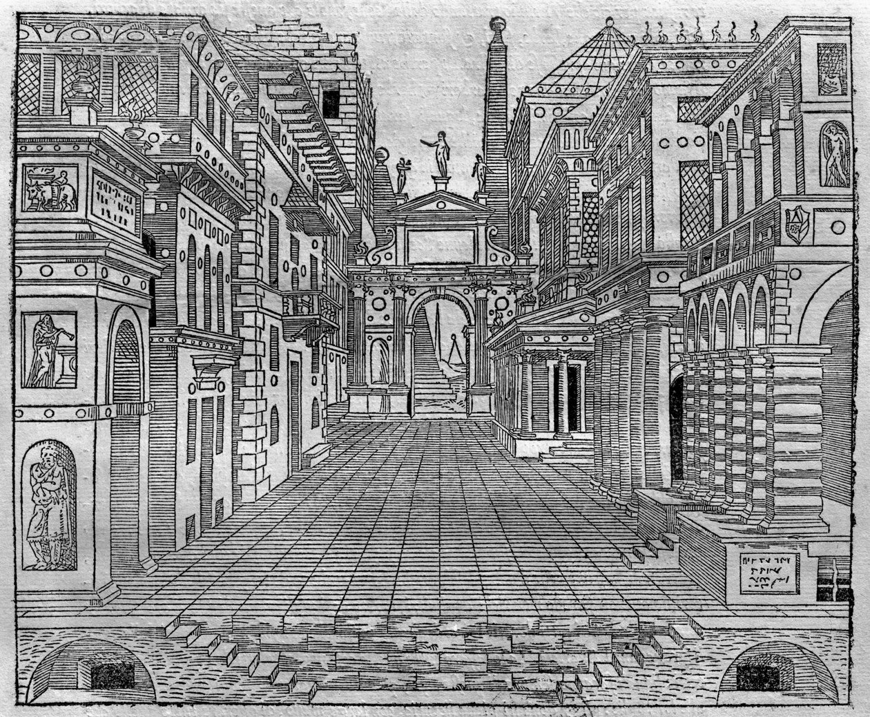 Scénografie pro tragickou scénu od Sebastiano Serlio