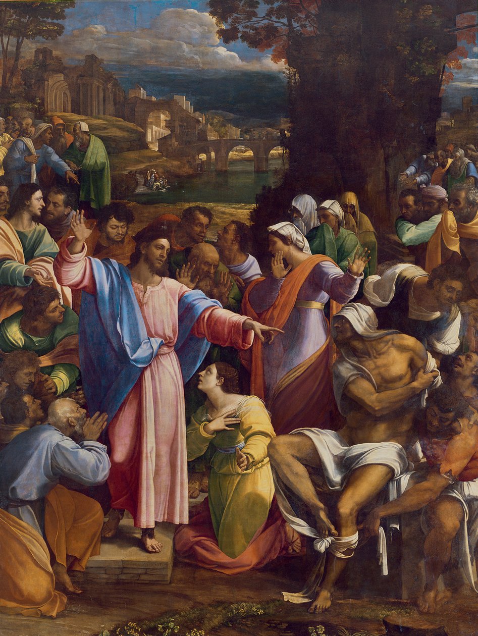 Vzkříšení Lazara, kolem 1517-19 (olej na plátně přenesené ze dřeva) od Sebastiano del Piombo