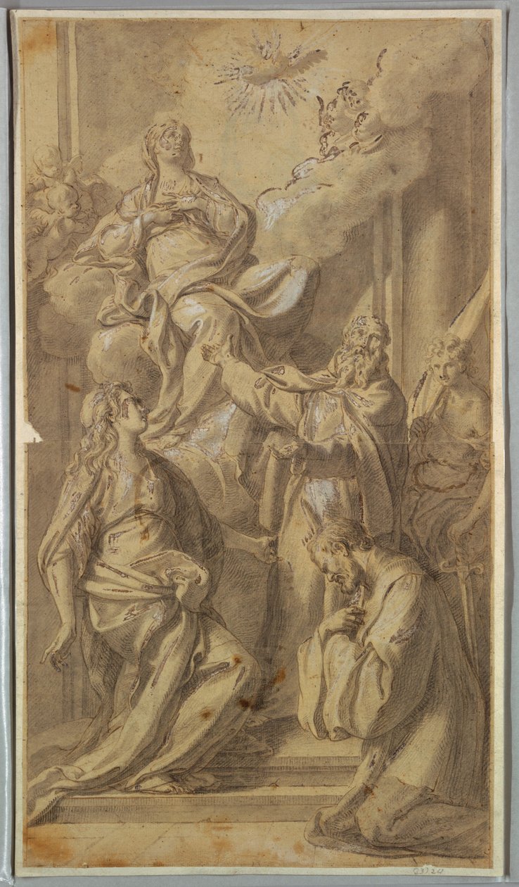 Kresba, Madona se svatými, asi 1730 od Sebastiano Conca