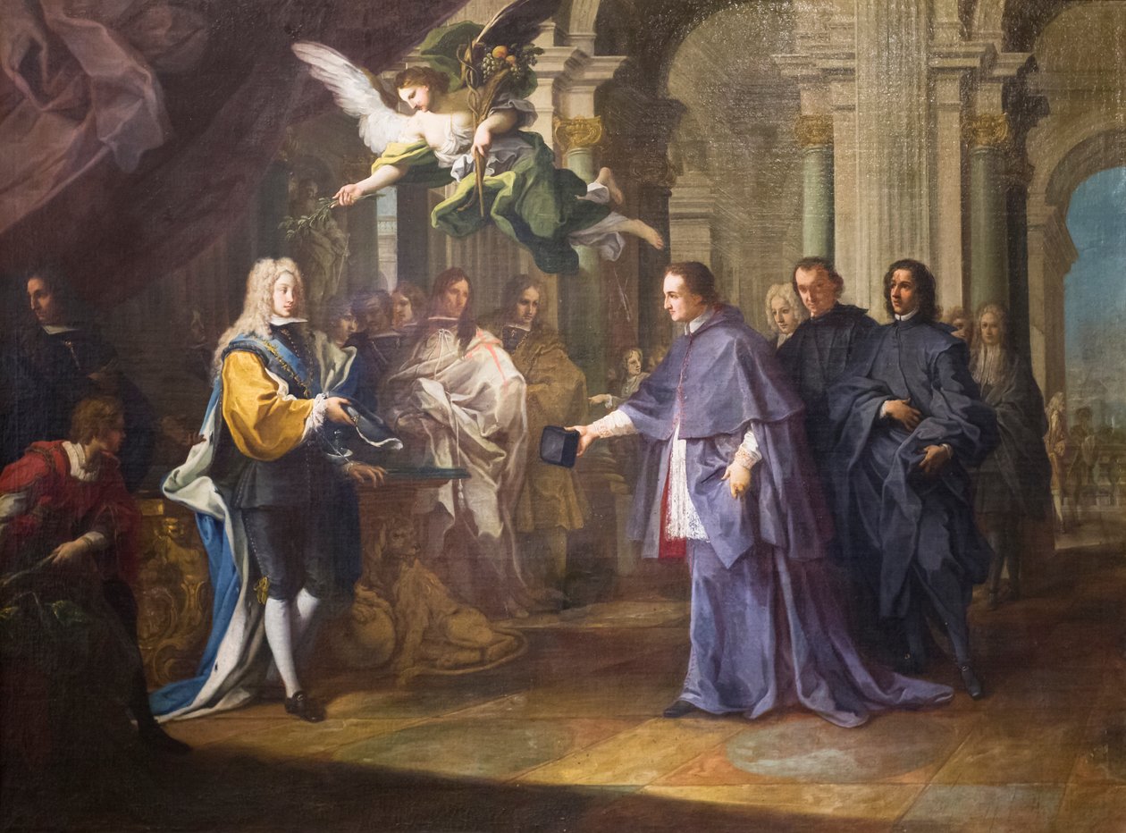 Setkání mezi kardinálem Felipem Chigi Zondadarim a španělským králem Filipem V od Sebastiano Conca