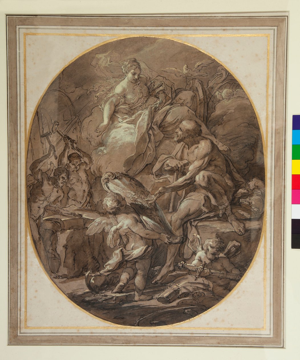 Venuše v Forge of Vulcan (pero a hnědý inkoust a hnědé mytí) od Sebastiano Conca