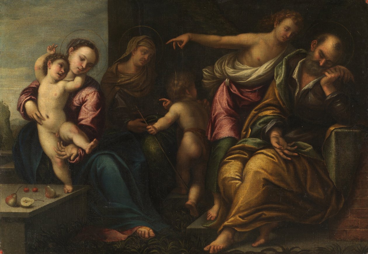 Panna a dítě s nemluvnětem svatý Jan, svatá Alžběta a zvěstování Josefovi, kolem roku 1540 od Sebastiano Florigerio