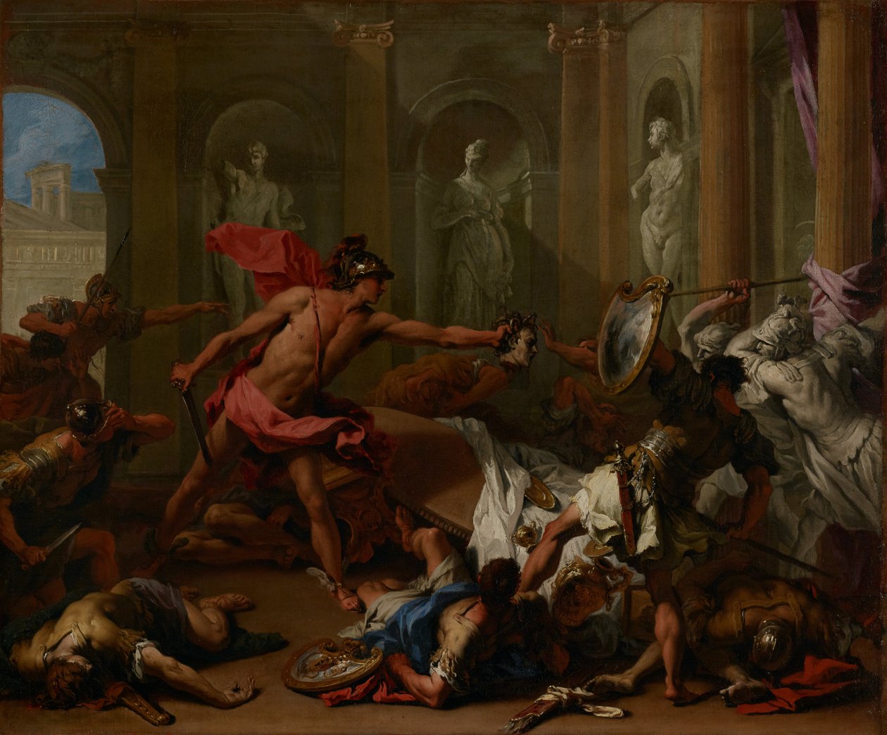 Perseus čelí Fíneovi s hlavou Medúzy od Sebastiano Ricci