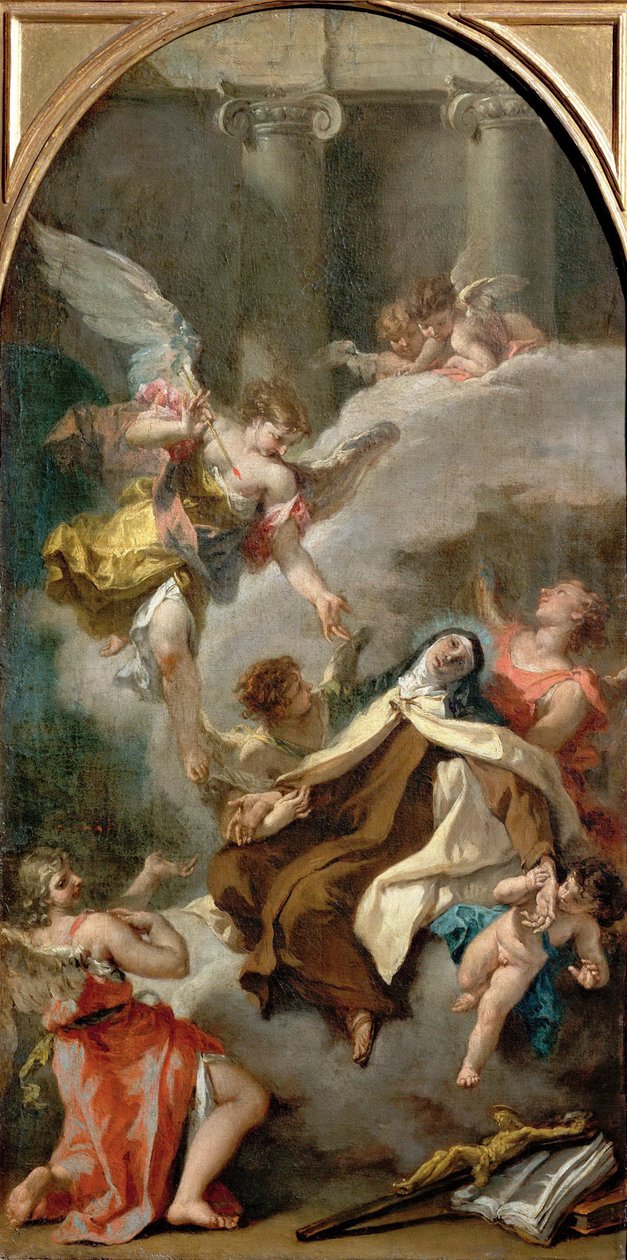 Vize svaté Terezie z Avily (1515-1582) - Sebastiano Ricci (1659-1734). Olej na plátně, kolem roku 1728. Rozměry: 71,5x37 cm. Uměleckohistorické muzeum, Vídeň od Sebastiano Ricci