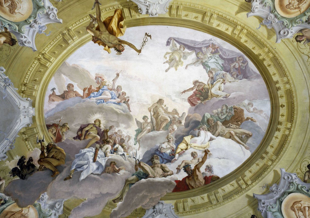 Apoteóza Herkula. Freska od Sebastiana Ricciho (1659-1734). Palác Marucelli Fensi, Florencie. od Sebastiano Ricci