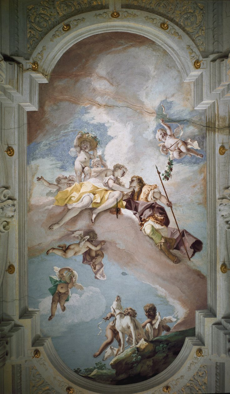 Venuše a Adonis - Venuše a Adonis. Freska od Sebastiana Ricciho (1659-1734), cca 1707-1708. Florencie, Palazzo Pitti. od Sebastiano Ricci