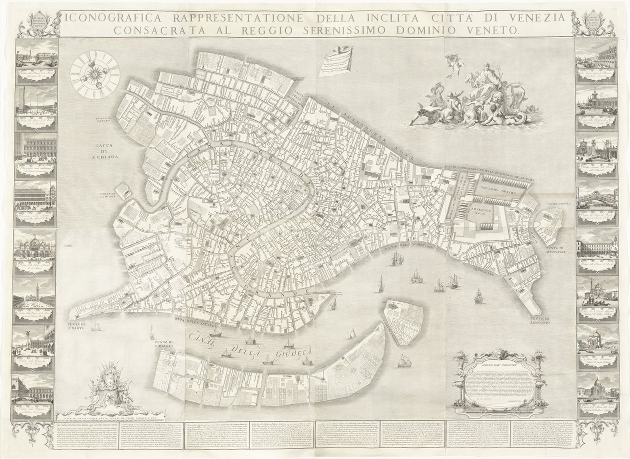 Ikonografická reprezentace slavného města Benátek od Sebastiano Ricci, Lodovico Ughi, Giovanni Antonio Faldoni for the map, with Francesco Zucchi