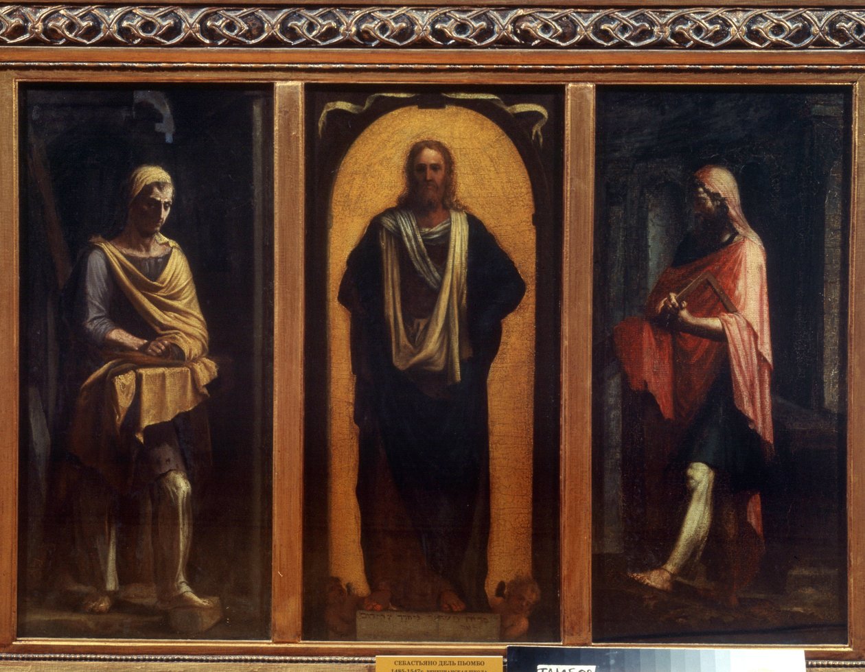 Kristus se dvěma svatými. Obraz Sebastiano del Piombo (1485-1547). Olej na plátně. Benátské umění, renesance. Oblastní galerie umění, Tambov od Sebastiano del (c.1485 1547) Piombo