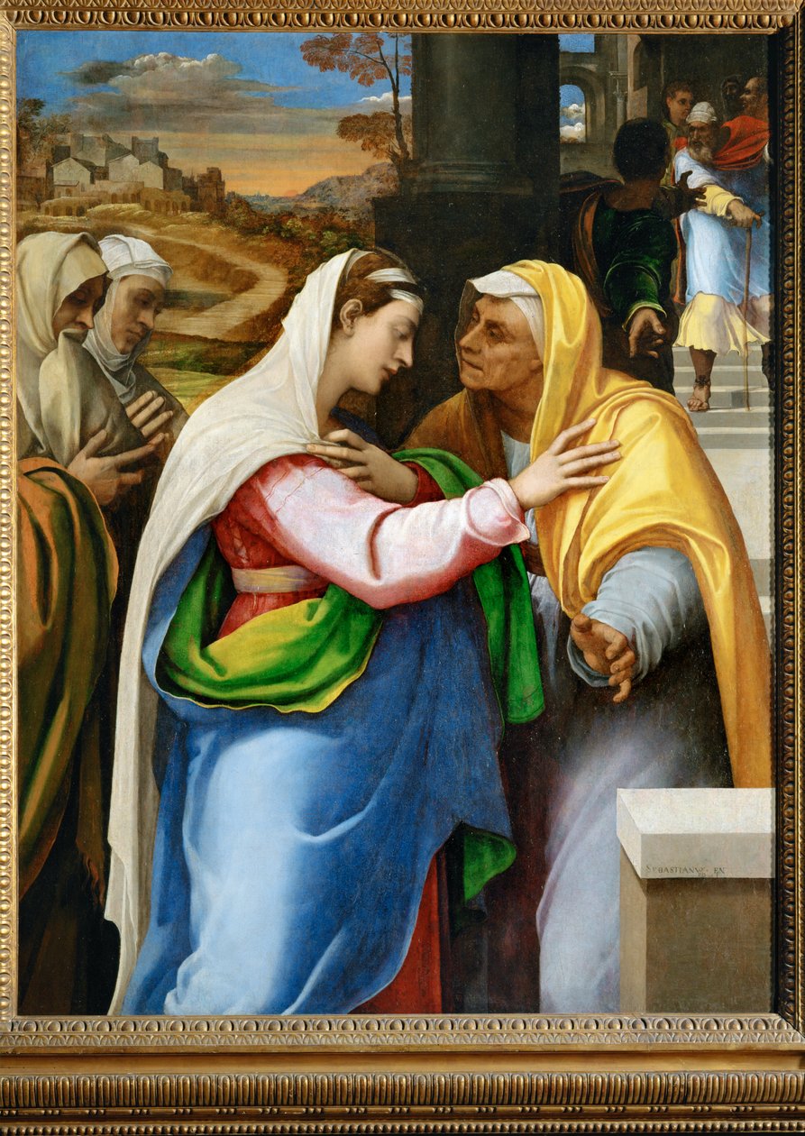 La visitation - navštívení, Panna Maria navštěvuje svatou Alžbětu... od Sebastiano del (c.1485 1547) Piombo