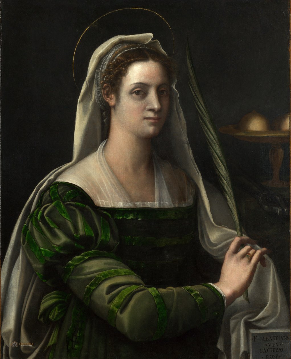 Portrét dámy s atributy svaté Agáty, počátek 30. let 15. století (olej na plátně) od Sebastiano del (c.1485 1547) Piombo
