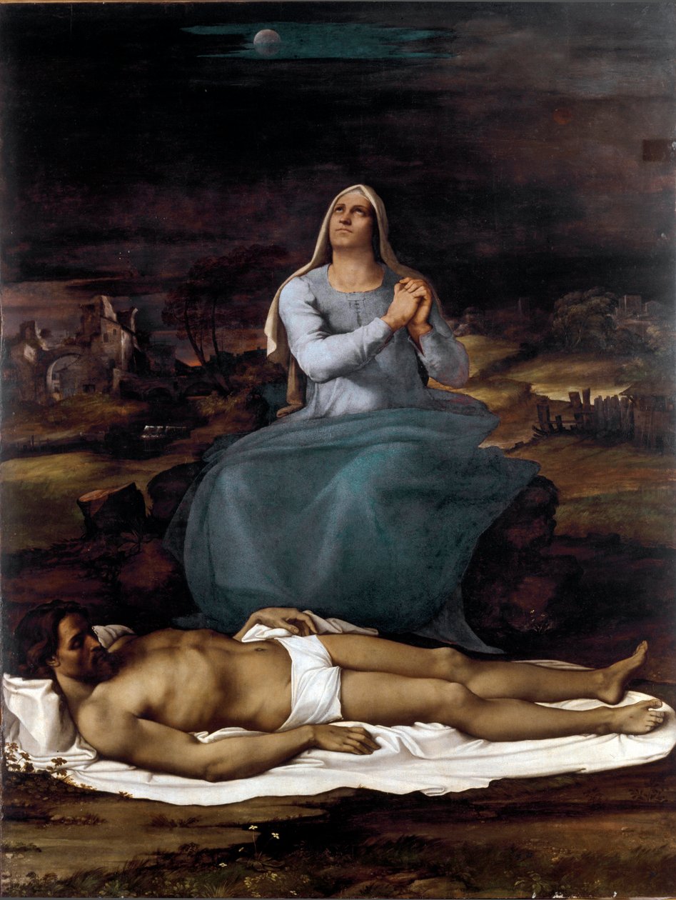 Pieta. (Malba, kolem roku 1515) od Sebastiano del (c.1485 1547) Piombo