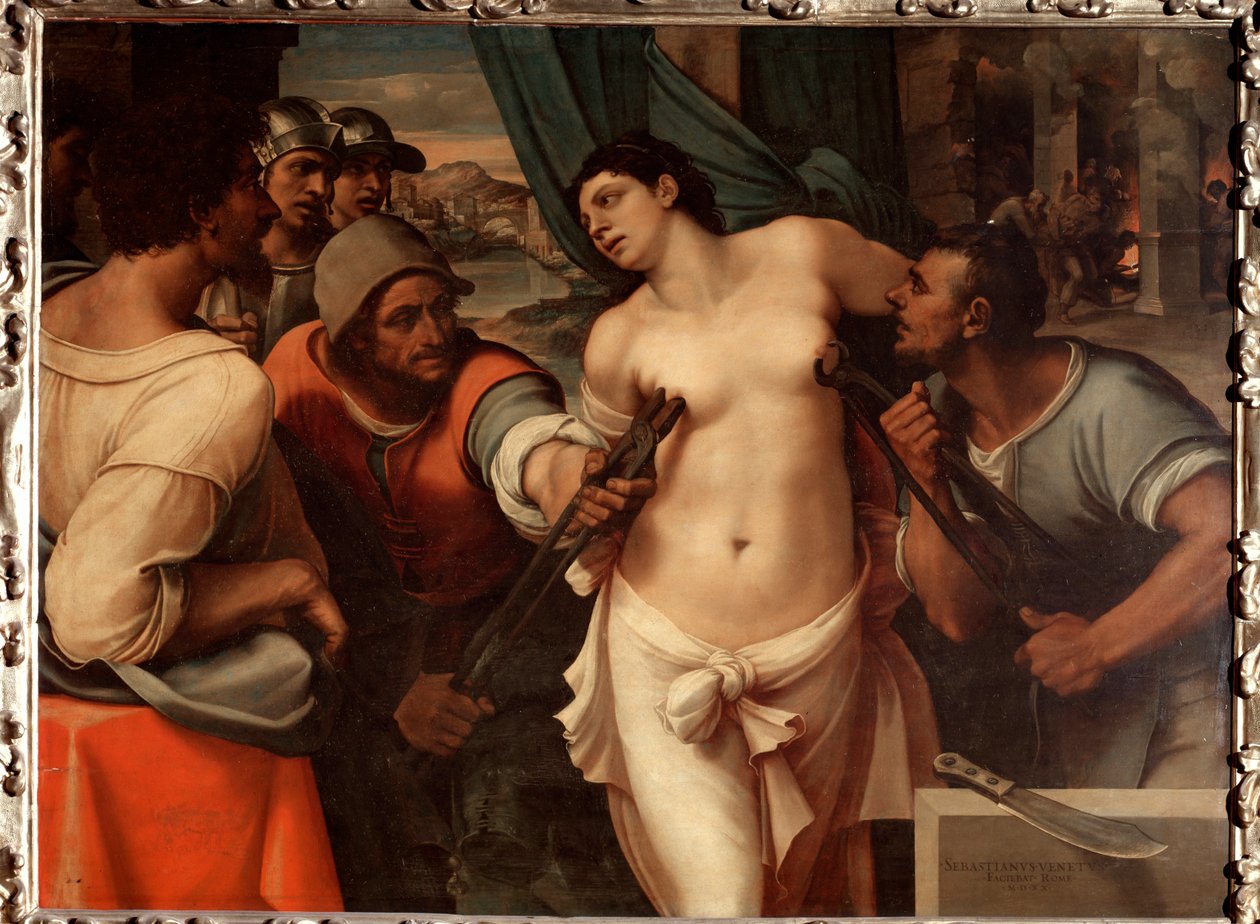 Umučení svaté Agáty Sicilské - olej na dřevě od Sebastiano del (c.1485 1547) Piombo