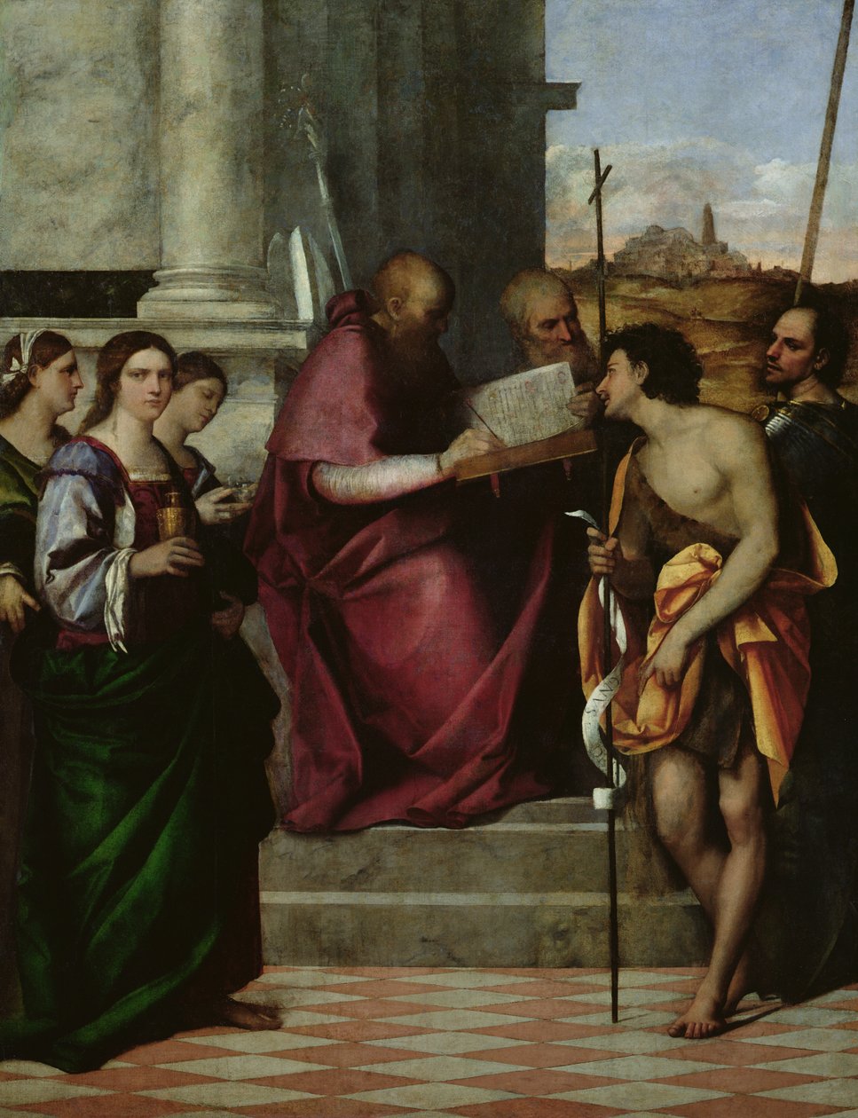Svatý Jan Chrysostomos se sv. Pavlem, Liberalisem, Janem Křtitelem, Cecílií, Kateřinou a Marií Magdalenou, 1509 (viz také 156221) od Sebastiano del Piombo