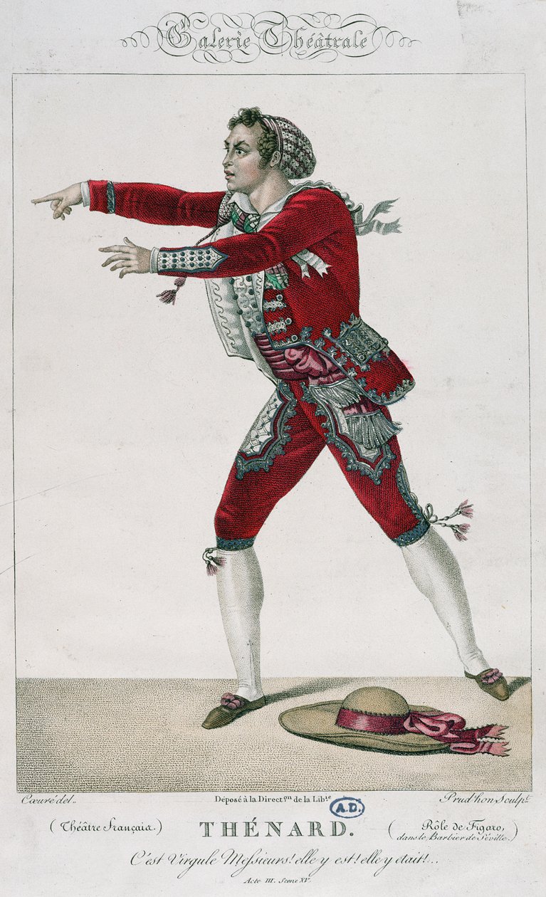 Herec Thenard v roli Figara ve filmu Lazebník sevillský od Pierra Augustina Caron de Beaumarchais (1732-99) od Sebastien Coeure
