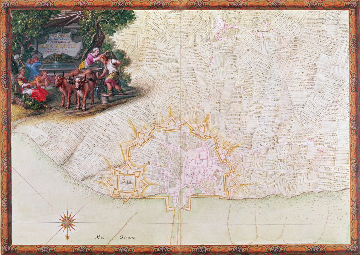 paní 988, Tome 3, fol. 39 Mapa města a citadely Saint-Martin, Ile de Ré, z Atlasu Ludvíka XIV., 1683-88 (pero, inkoust a kvaš) od Sebastien Le Prestre de Vauban