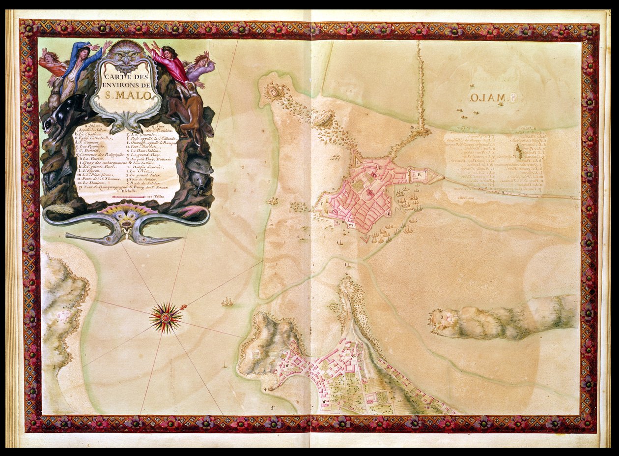 Ms 988 Vol.3 fol.29 Mapa a plán Saint-Malo, z „Atlasu Ludvíka XIV“, 1683-88 od Sebastien Le Prestre de Vauban
