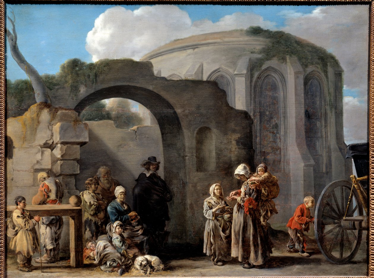 Les beggars Obraz Sebastiena Bourdona (1616-1671) 17. století Sun. 0,49x0,65 m od Sébastien Bourdon