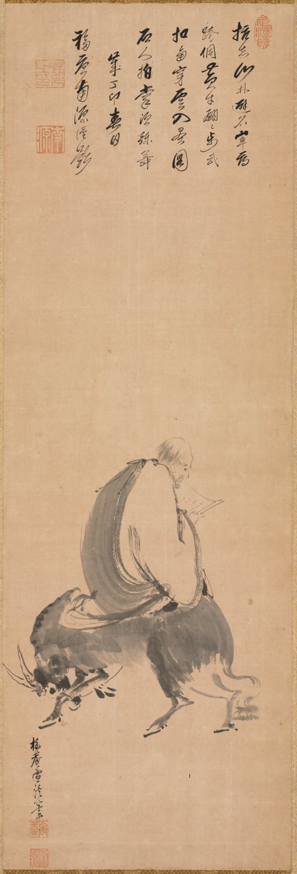 Muž jedoucí pozpátku na vodním buvolovi, 1687. od Sekkei Yamaguchi