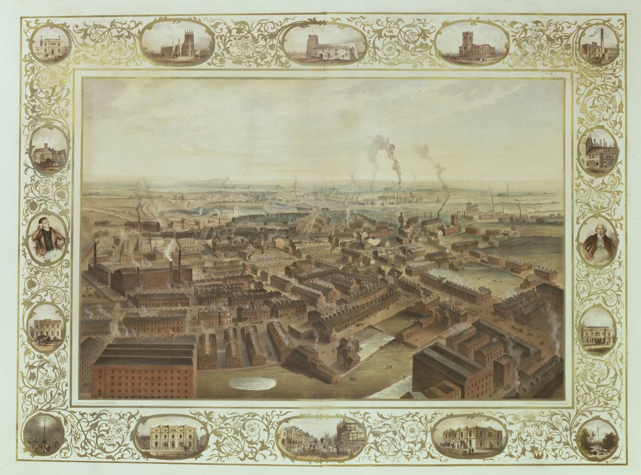Bolton z Blinkhornova komína s vinětami místních budov, 1848 od Selim Rothwell