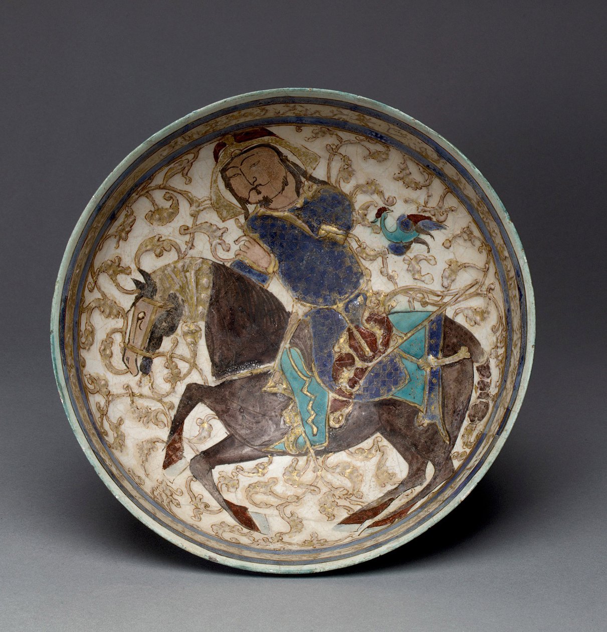 Mísa s princem na koni z Íránu (zdobená kamenná pasta) od Seljuq Dynasty Seljuq Dynasty