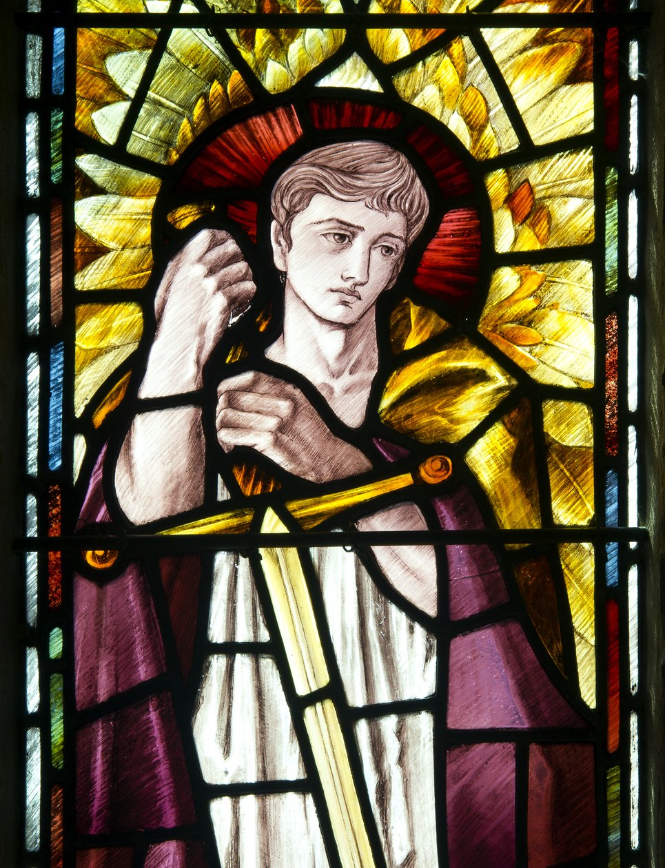 Mortehoe, St Mary, Heaton Butler & Bayne, Selwyn Image, Archanděl St Michael detail, kolem roku 1890 od Selwyn Image Selwyn Image