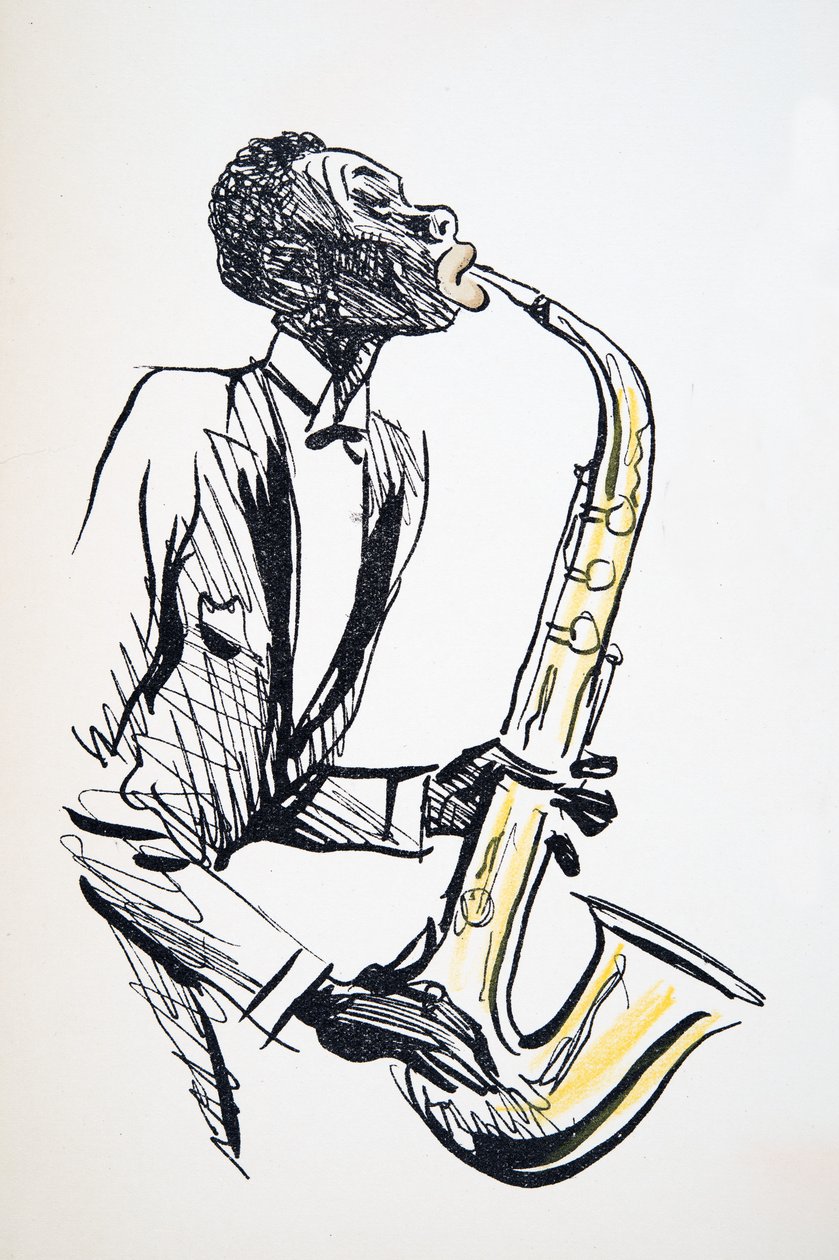 Saxofonista, z White Bottoms, hospoda. 1927 (barevný blokový tisk) od Sem